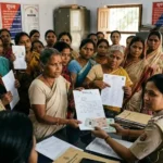 गिरिडीह के पचंबा थाना में मतदाता सूची से नाम हटाने की शिकायत करते लोग