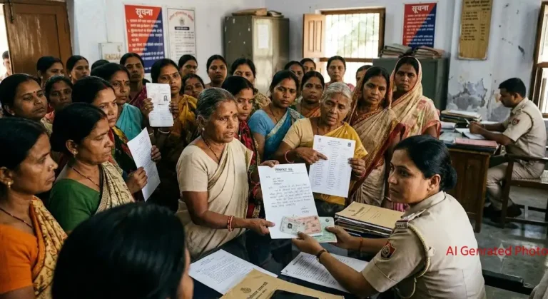 गिरिडीह के पचंबा थाना में मतदाता सूची से नाम हटाने की शिकायत करते लोग