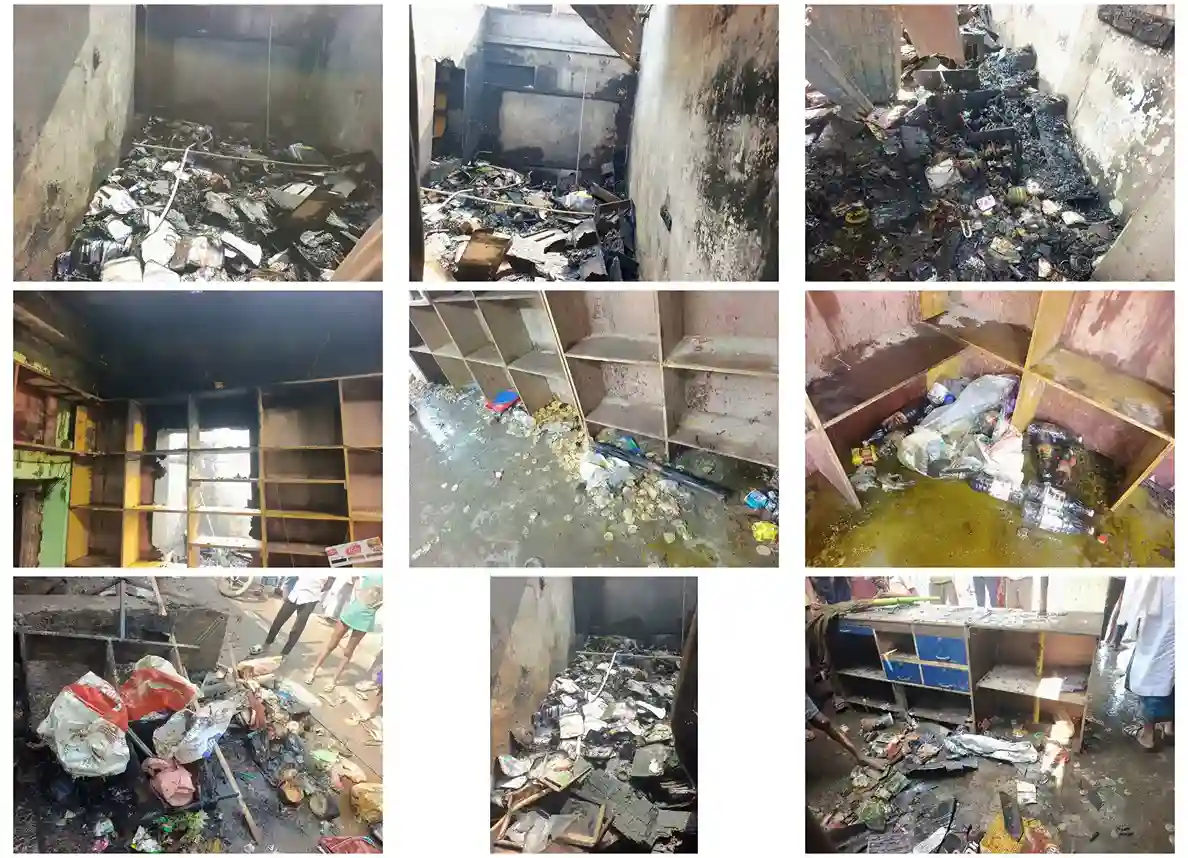 गोपीचक में भीषण अगलगी, पलक झपकते ही राख हुईं दुकानें; 15-20 लाख का सामान जला